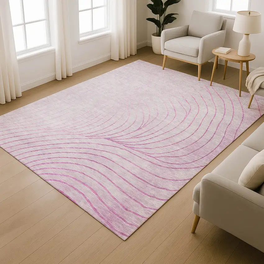 Blush And Linen Abstract Washable Area Rug With UV Protection Photo 6