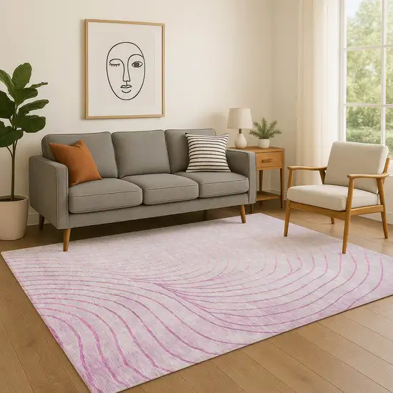 Blush And Linen Abstract Washable Area Rug With UV Protection Photo 5