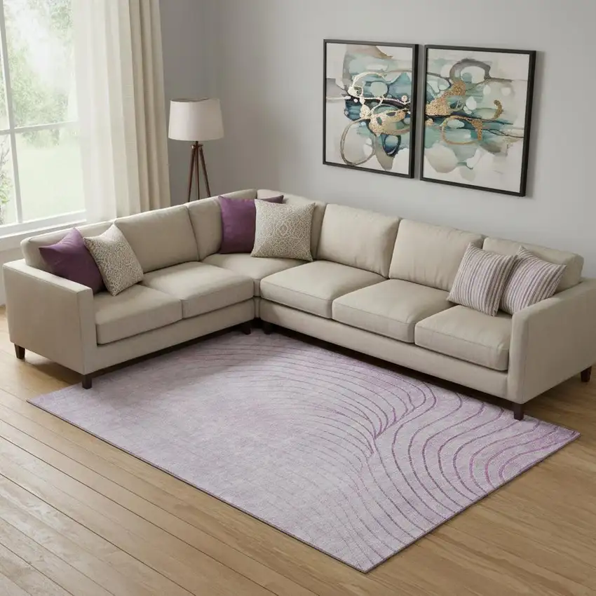 Blush And Linen Abstract Washable Area Rug With UV Protection Photo 2