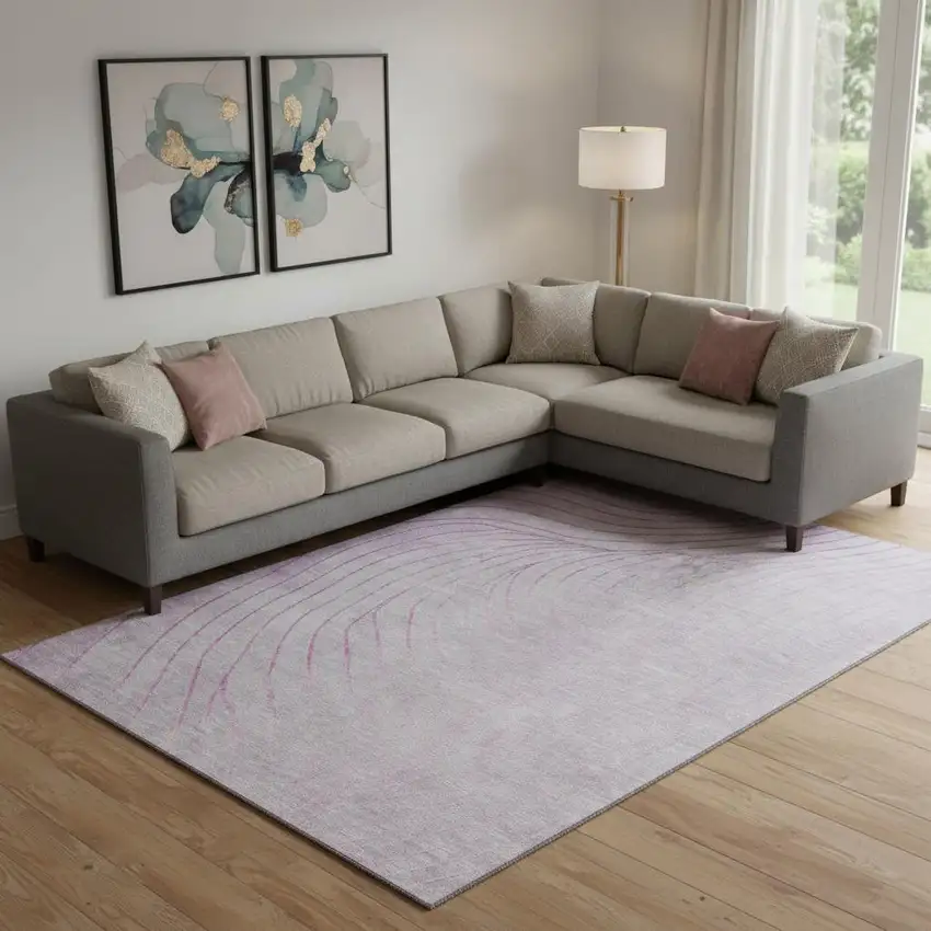 Blush And Linen Abstract Washable Area Rug With UV Protection Photo 2