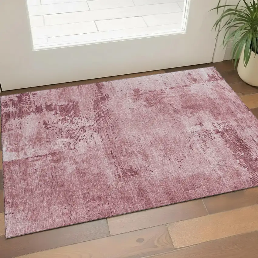 Blush And Mauve Abstract Washable Area Rug With UV Protection Photo 1
