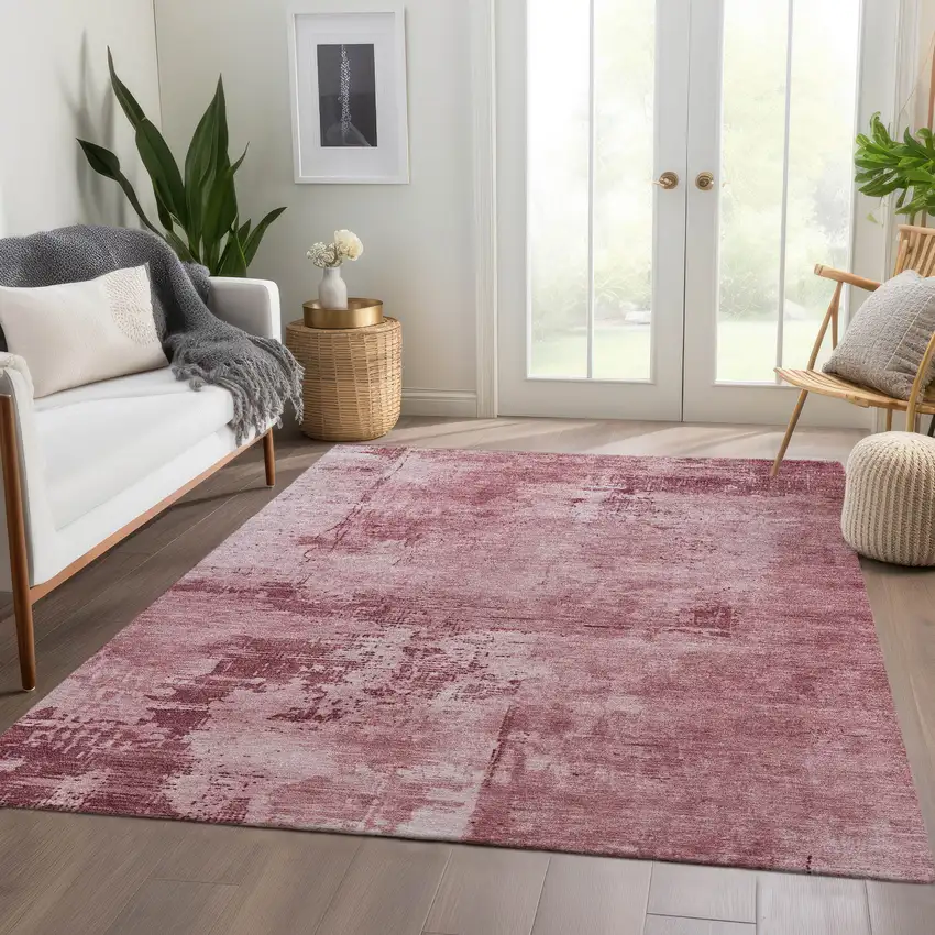 Blush And Mauve Abstract Washable Area Rug With UV Protection Photo 4