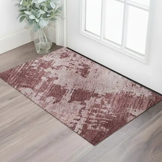 Blush And Mauve Abstract Washable Area Rug With UV Protection Photo 2