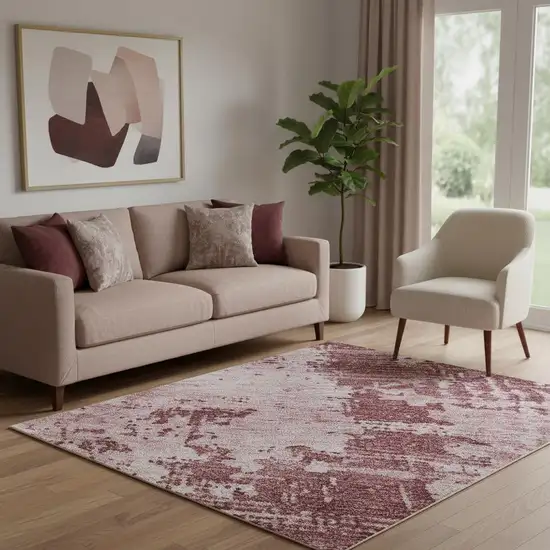 Blush And Mauve Abstract Washable Area Rug With UV Protection Photo 2