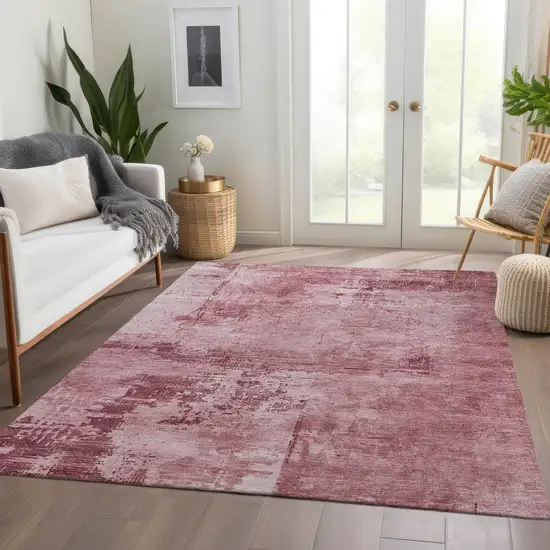 Blush And Mauve Abstract Washable Area Rug With UV Protection Photo 4