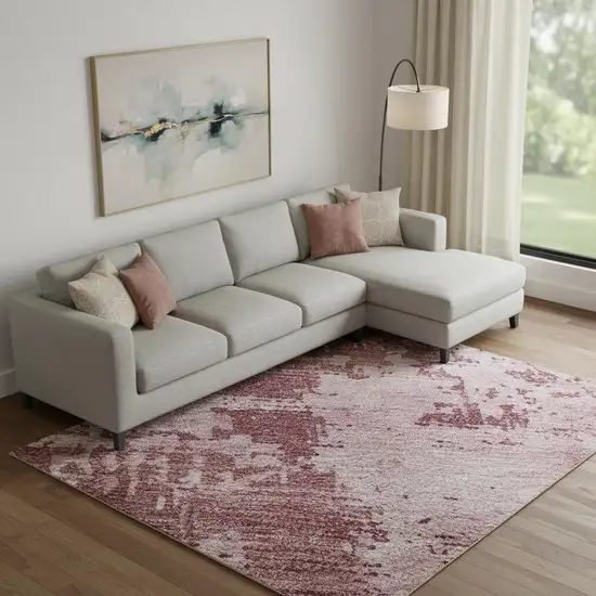 Blush And Mauve Abstract Washable Area Rug With UV Protection Photo 2