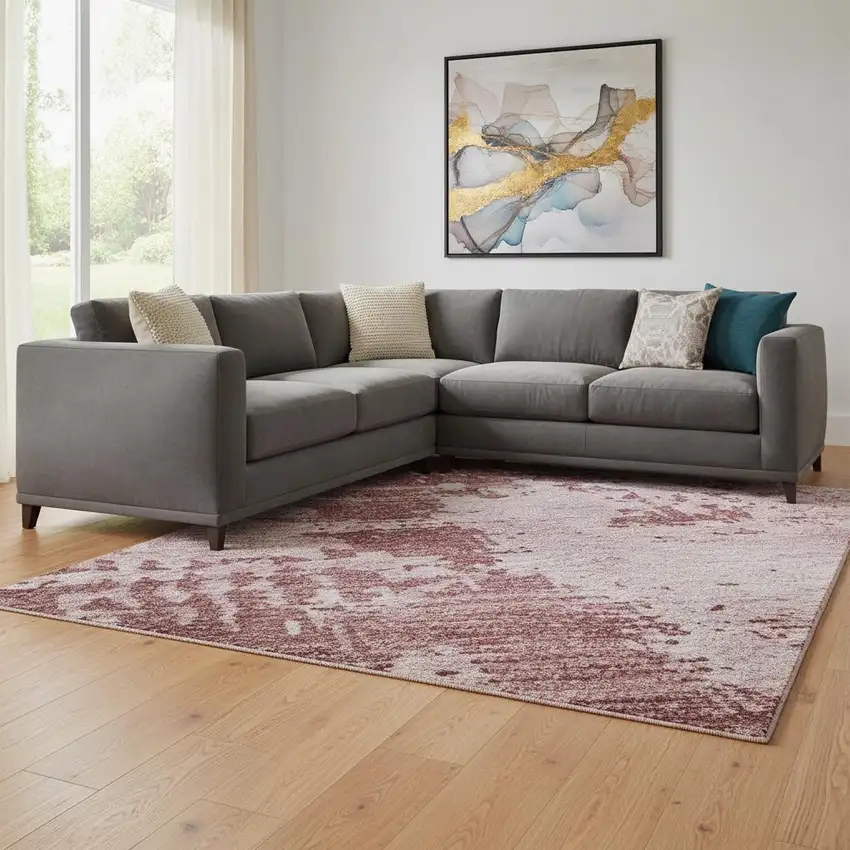 Blush And Mauve Abstract Washable Area Rug With UV Protection Photo 2