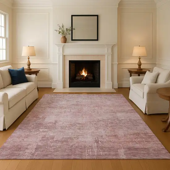 Blush And Mauve Abstract Washable Area Rug With UV Protection Photo 3