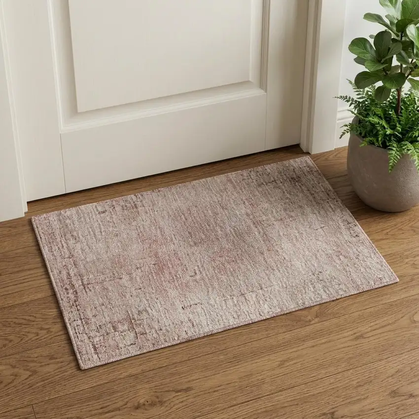 Blush And Mauve Abstract Washable Area Rug With UV Protection Photo 1