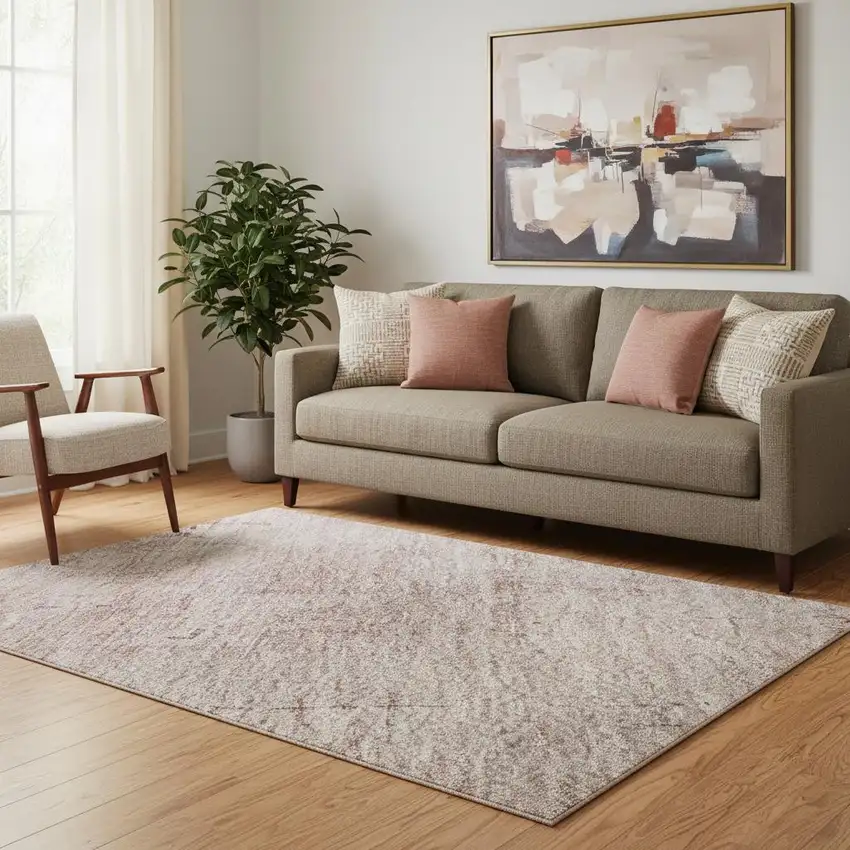 Blush And Mauve Abstract Washable Area Rug With UV Protection Photo 2