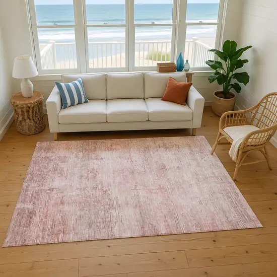 Blush And Mauve Abstract Washable Area Rug With UV Protection Photo 3
