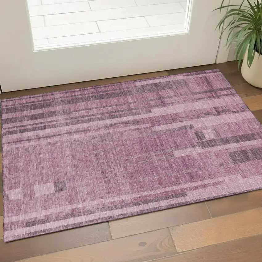 Blush And Mauve Striped Washable Area Rug With UV Protection Photo 1