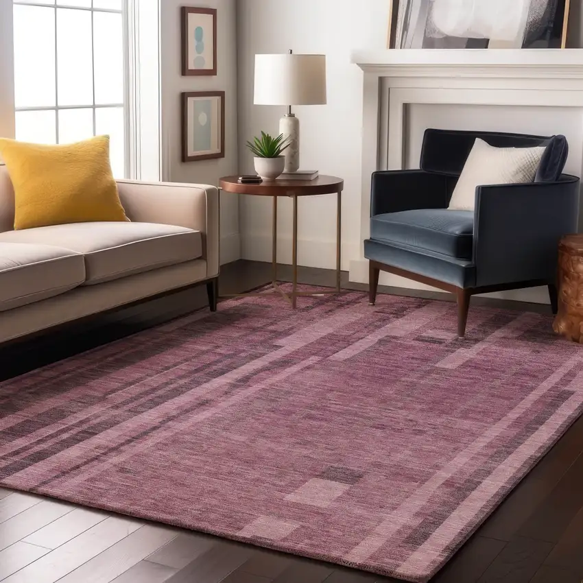 Blush And Mauve Striped Washable Area Rug With UV Protection Photo 4
