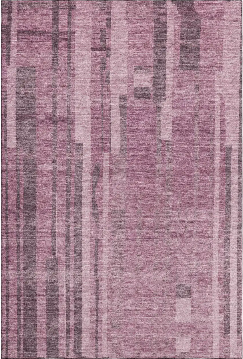 Blush And Mauve Striped Washable Area Rug With UV Protection Photo 1
