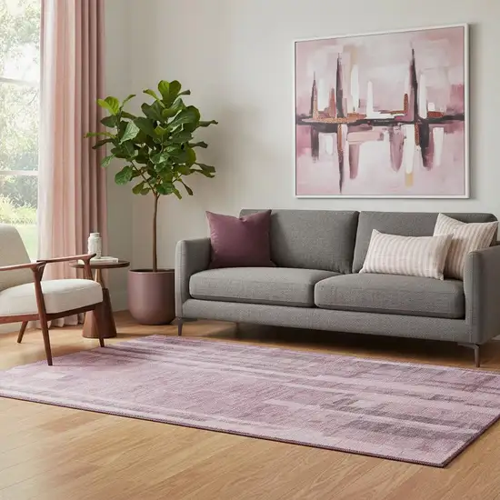 Blush And Mauve Striped Washable Area Rug With UV Protection Photo 2