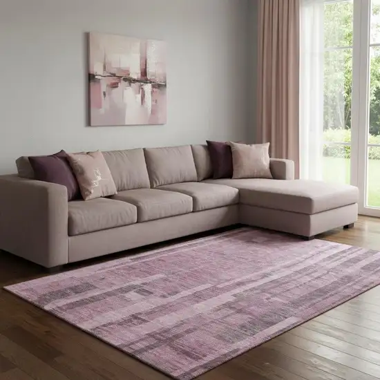 Blush And Mauve Striped Washable Area Rug With UV Protection Photo 2