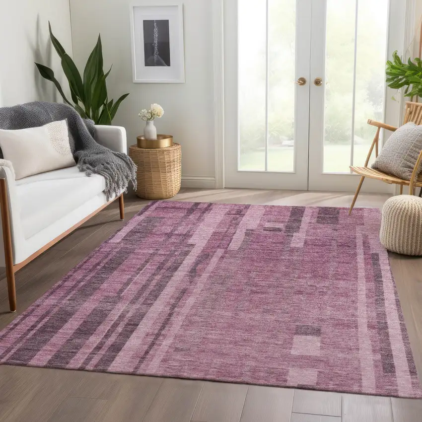 Blush And Mauve Striped Washable Area Rug With UV Protection Photo 5