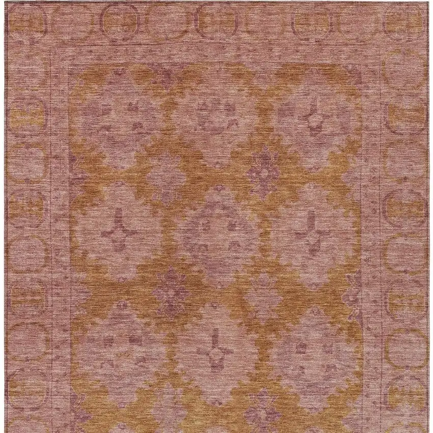 Blush And Orange Damask Washable Indoor Outdoor Area Rug Photo 3