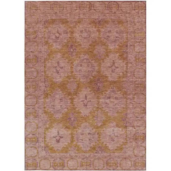 Blush And Orange Damask Washable Indoor Outdoor Area Rug Photo 4