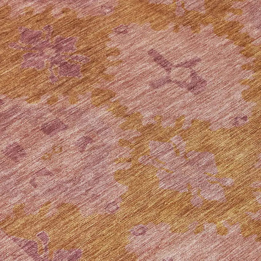 Blush And Orange Damask Washable Indoor Outdoor Area Rug Photo 9