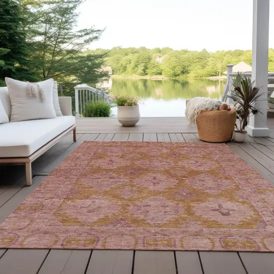 Blush And Orange Damask Washable Indoor Outdoor Area Rug Photo 6