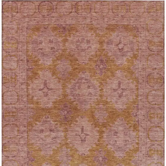 Blush And Orange Damask Washable Indoor Outdoor Area Rug Photo 7
