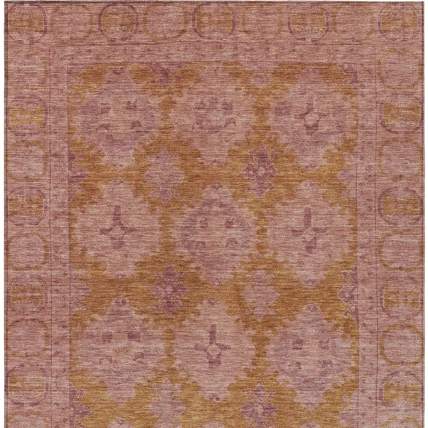 Blush And Orange Damask Washable Indoor Outdoor Area Rug Photo 8