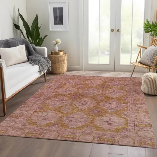 Blush And Orange Damask Washable Indoor Outdoor Area Rug Photo 8