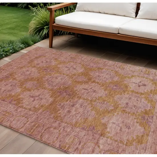 Blush And Orange Damask Washable Indoor Outdoor Area Rug Photo 2