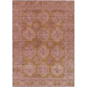 Photo of Blush And Orange Damask Washable Indoor Outdoor Area Rug