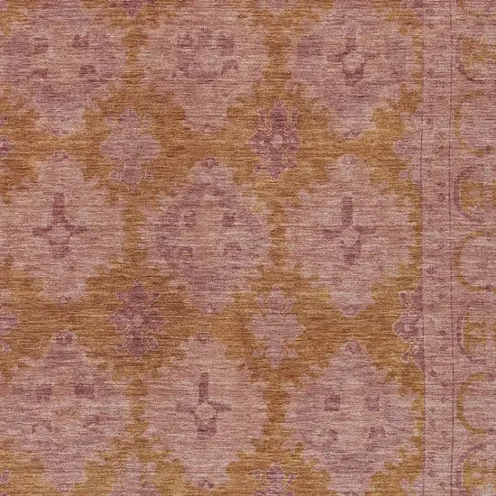 Blush And Orange Damask Washable Indoor Outdoor Area Rug Photo 3