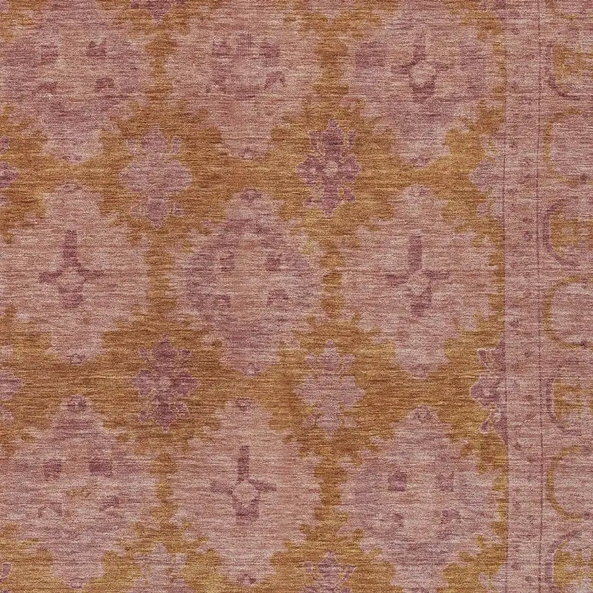 Blush And Orange Damask Washable Indoor Outdoor Area Rug Photo 3
