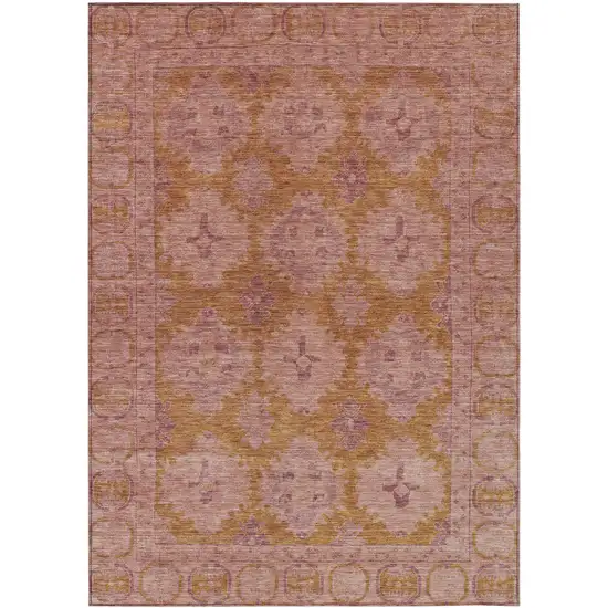 Blush And Orange Damask Washable Indoor Outdoor Area Rug Photo 1