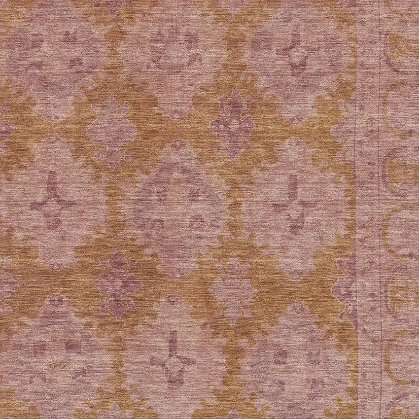 Blush And Orange Oriental Washable Area Rug With UV Protection Photo 2