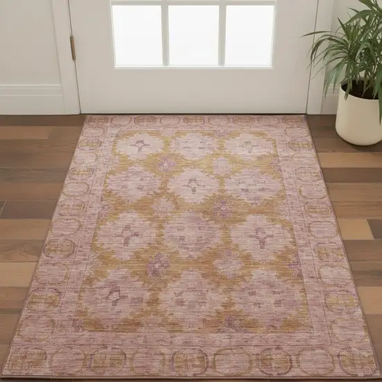 Blush And Orange Oriental Washable Area Rug With UV Protection Photo 2