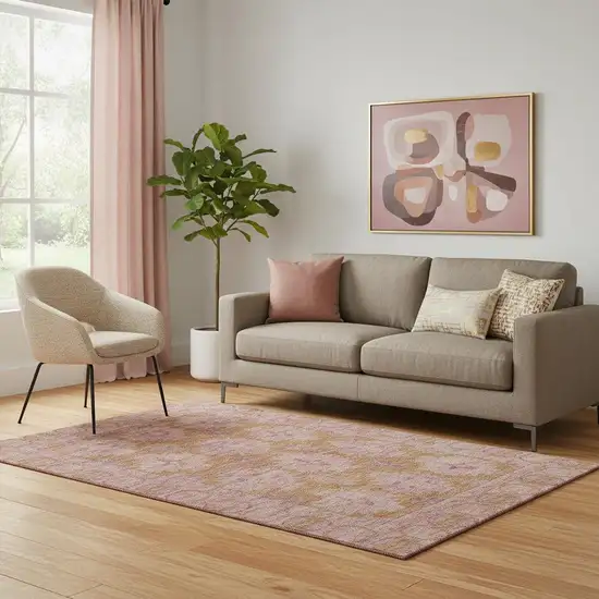 Blush And Orange Oriental Washable Area Rug With UV Protection Photo 2