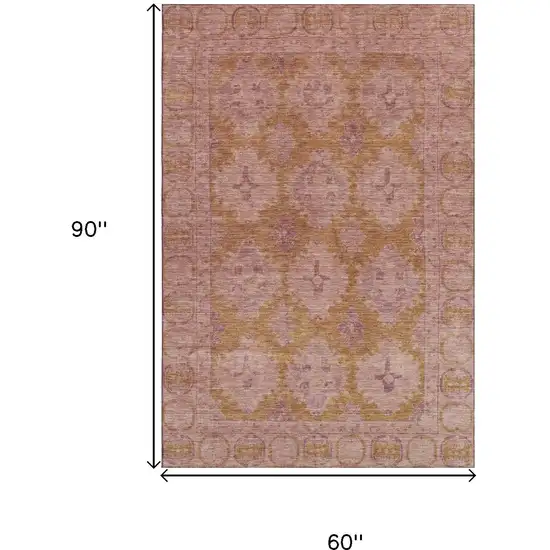 Blush And Orange Oriental Washable Area Rug With UV Protection Photo 9