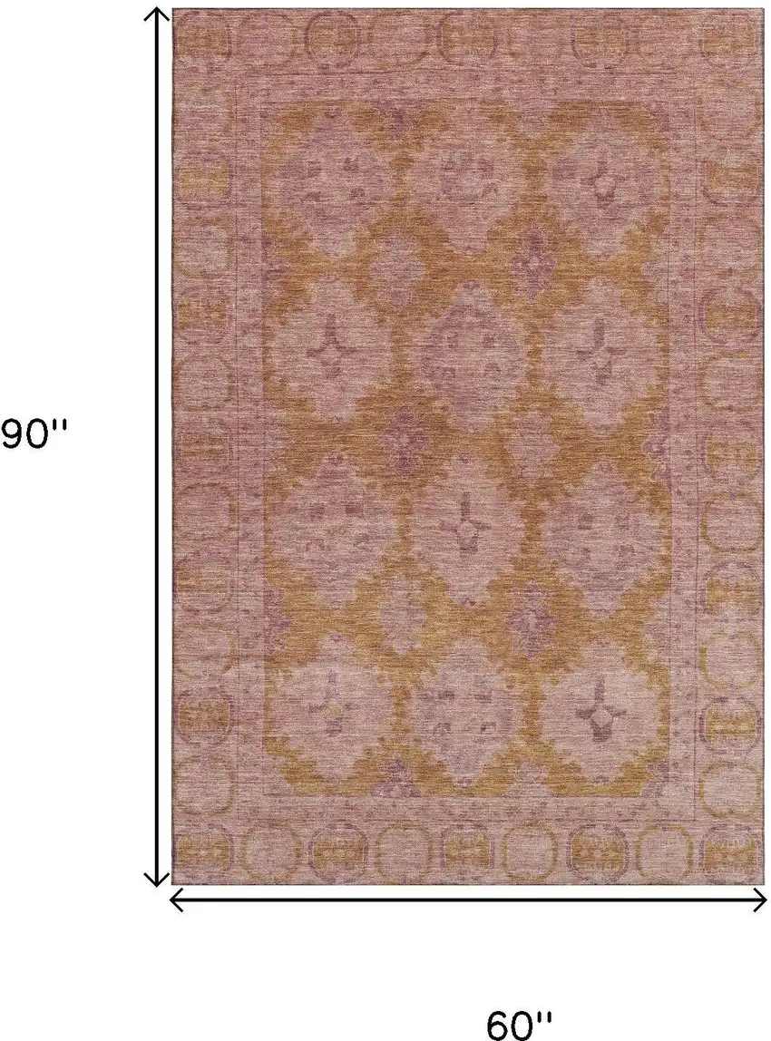 Blush And Orange Oriental Washable Area Rug With UV Protection Photo 9