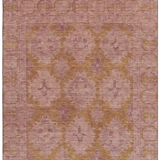Blush And Orange Oriental Washable Area Rug With UV Protection Photo 2