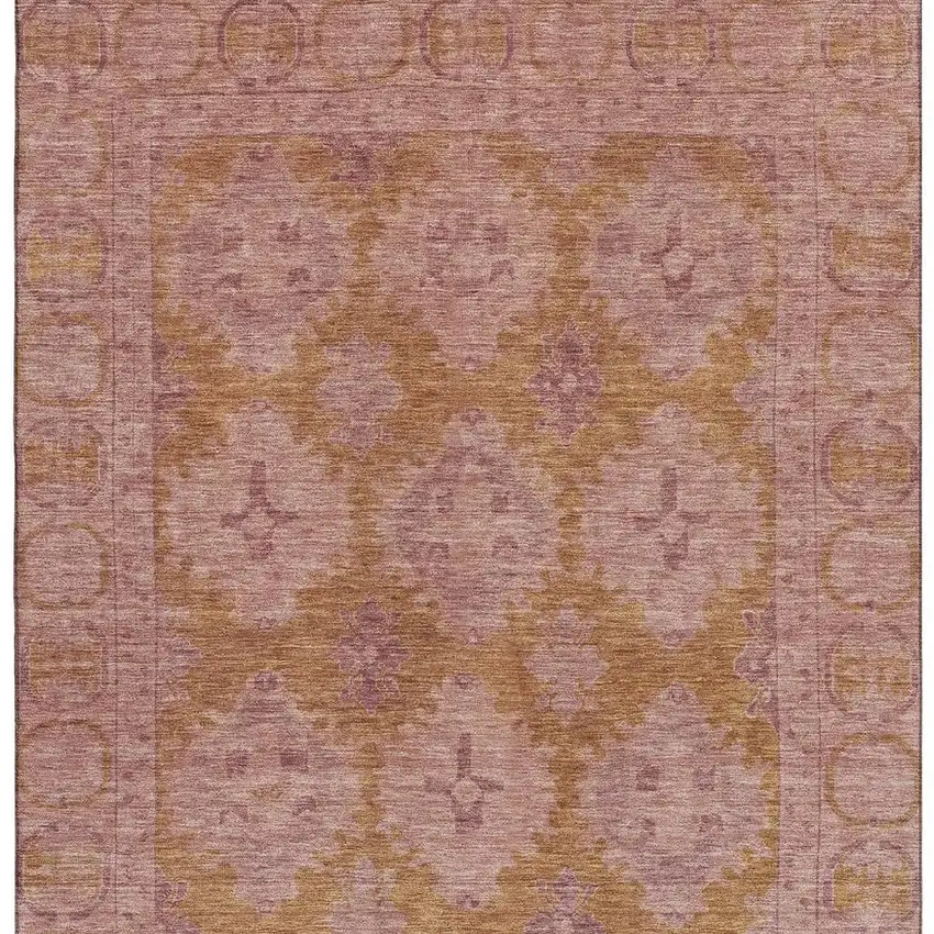 Blush And Orange Oriental Washable Area Rug With UV Protection Photo 2
