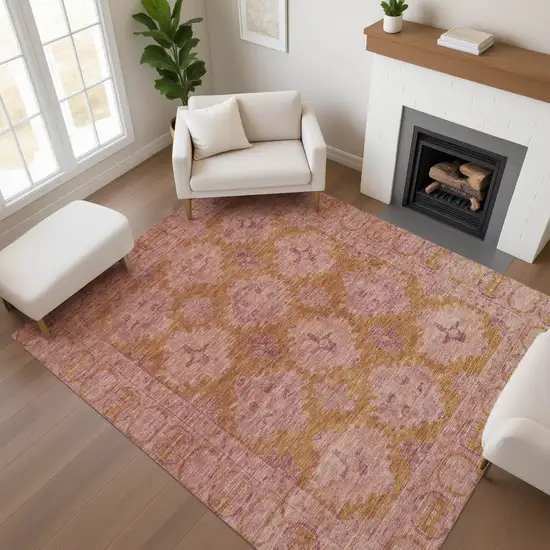 Blush And Orange Oriental Washable Area Rug With UV Protection Photo 4