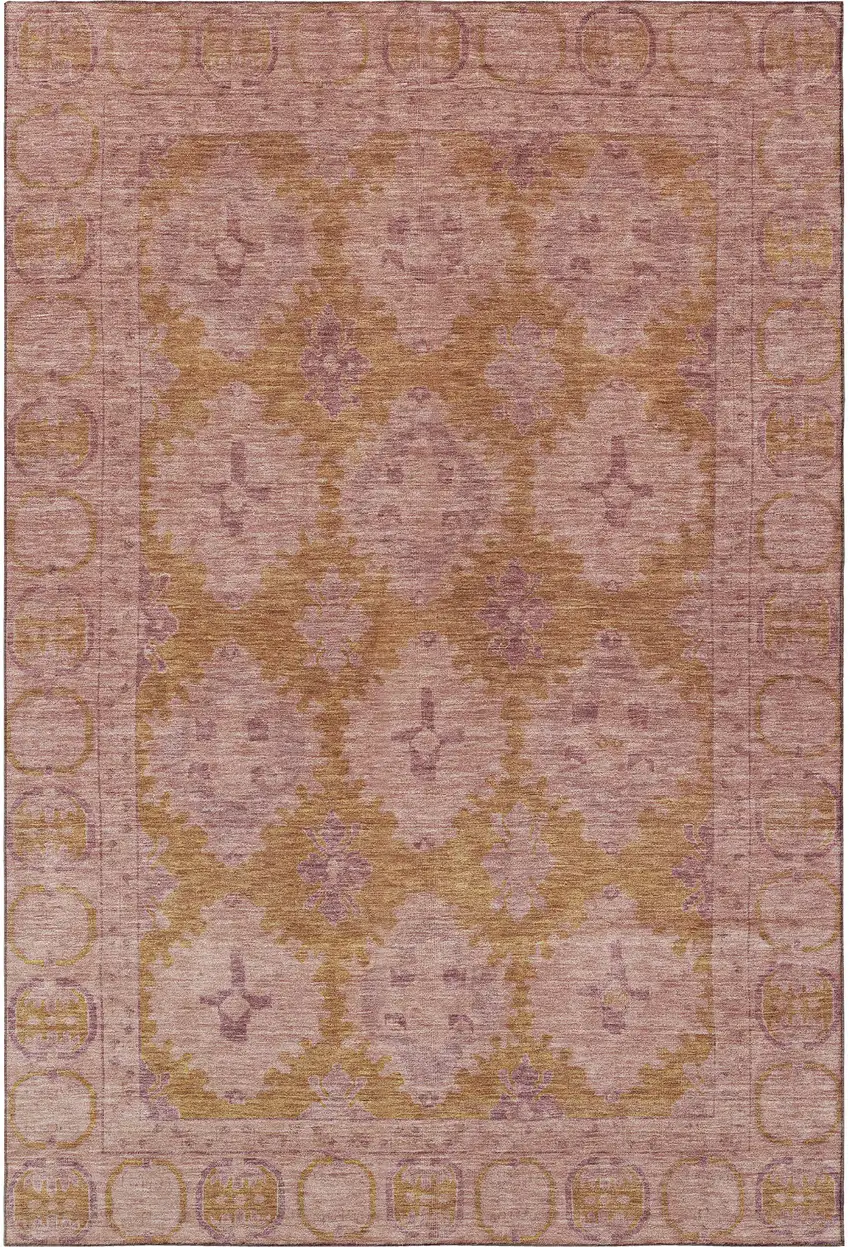 Blush And Orange Oriental Washable Area Rug With UV Protection Photo 3