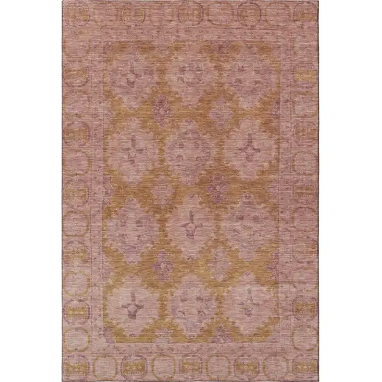 Blush And Orange Oriental Washable Area Rug With UV Protection Photo 3