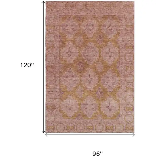 Blush And Orange Oriental Washable Area Rug With UV Protection Photo 9