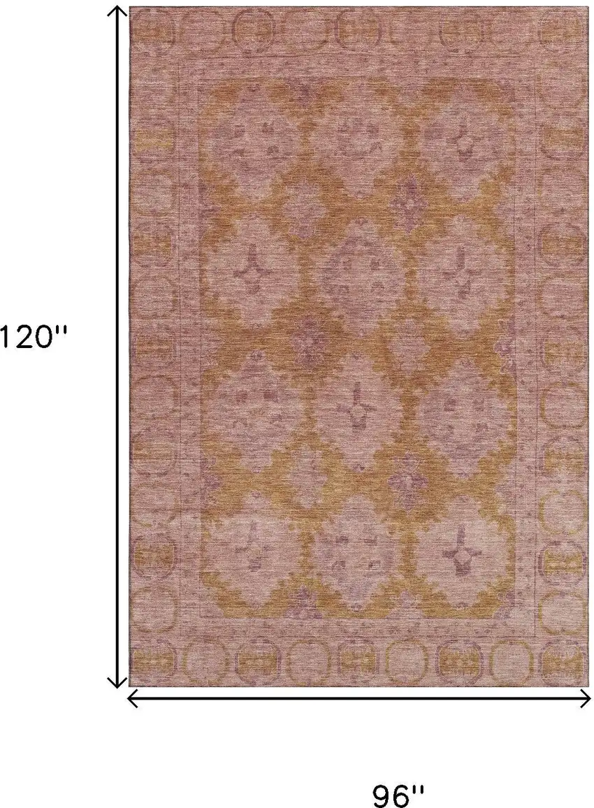 Blush And Orange Oriental Washable Area Rug With UV Protection Photo 9