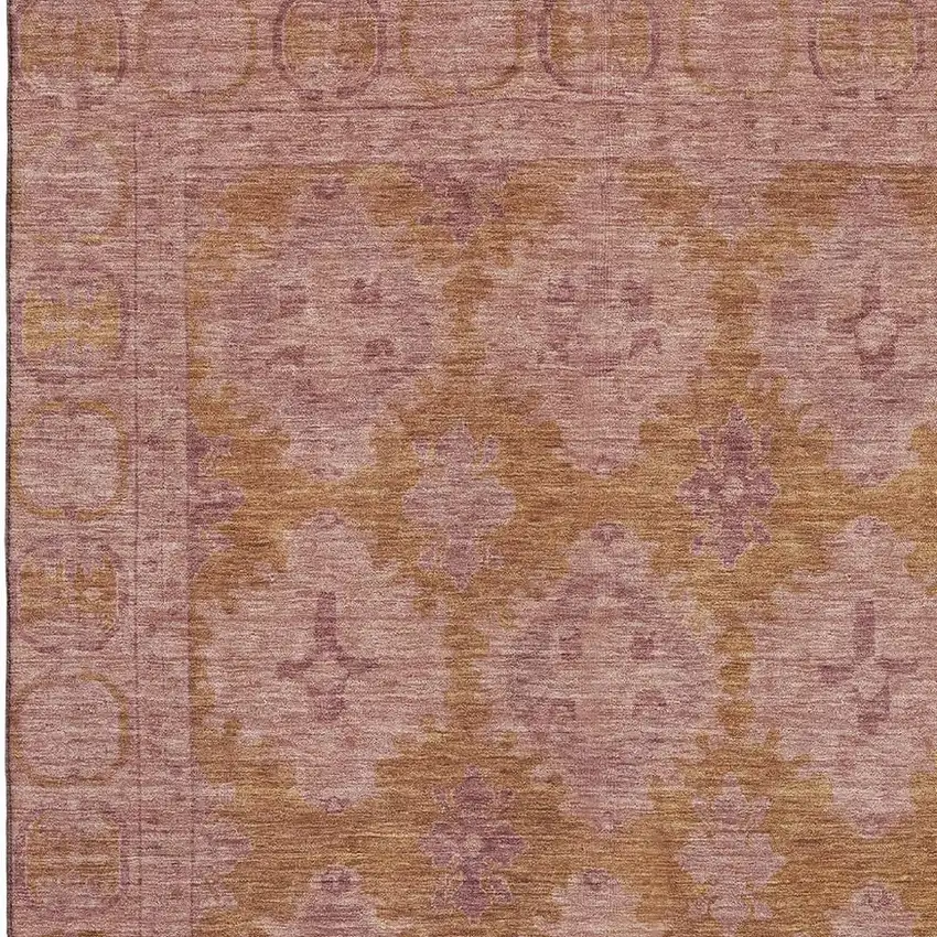 Blush And Orange Oriental Washable Area Rug With UV Protection Photo 2