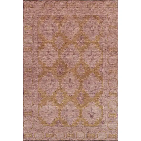 Blush And Orange Oriental Washable Area Rug With UV Protection Photo 1