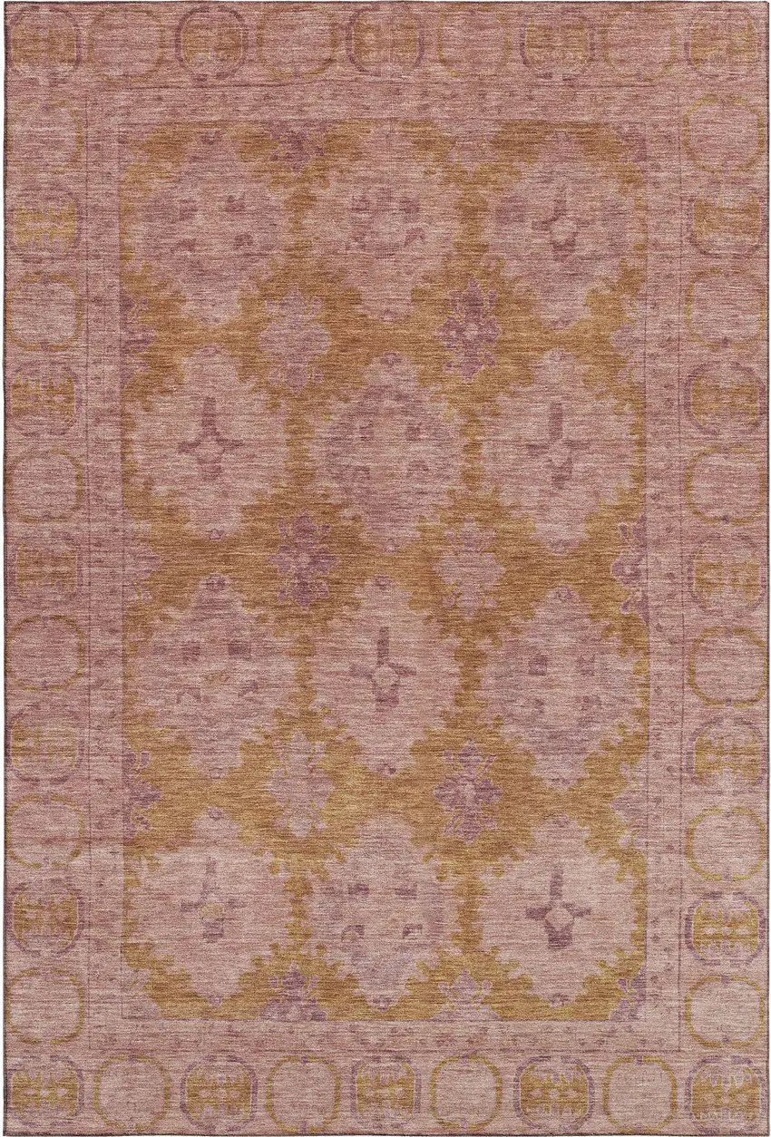Blush And Orange Oriental Washable Area Rug With UV Protection Photo 1