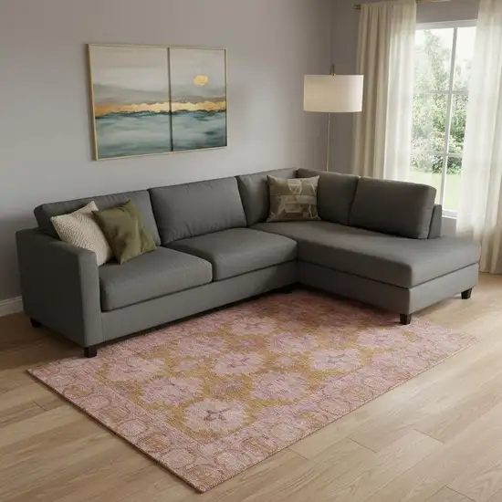 Blush And Orange Oriental Washable Area Rug With UV Protection Photo 2