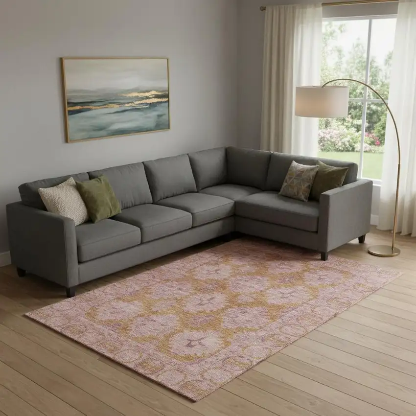 Blush And Orange Oriental Washable Area Rug With UV Protection Photo 2